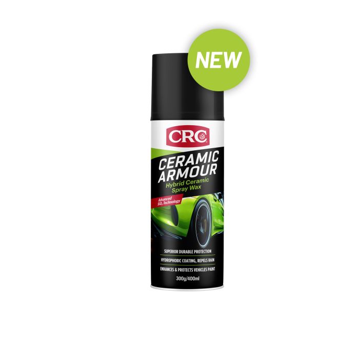 CRC Ceramic Armour Aerosol 400ml-1756339. Front view of black spray can with CRC label with green vehicle.