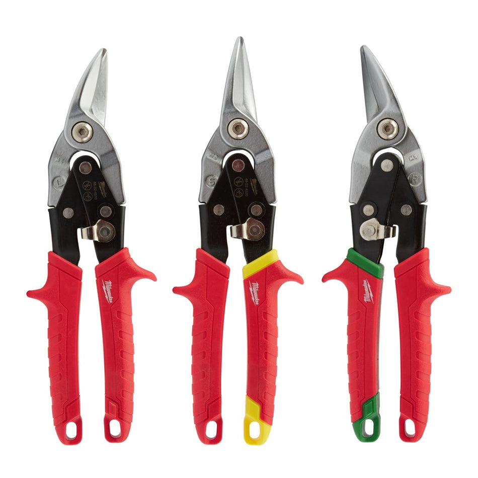 Milwaukee Aviation Snips Set 3pk - 48224533.  Side view showing the 3 aviation snips. 