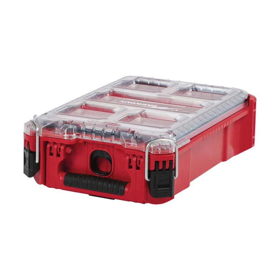 Milwaukee Packout Compact Organiser 48228435. Angled view of organiser with lid closed.