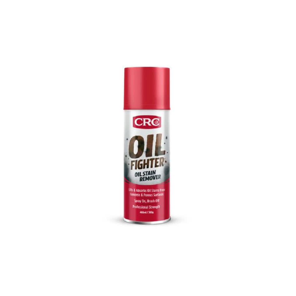 CRC Oil Fighter 400ml-5069. Front view of white spray can with red base and red CRC logo and red cap.