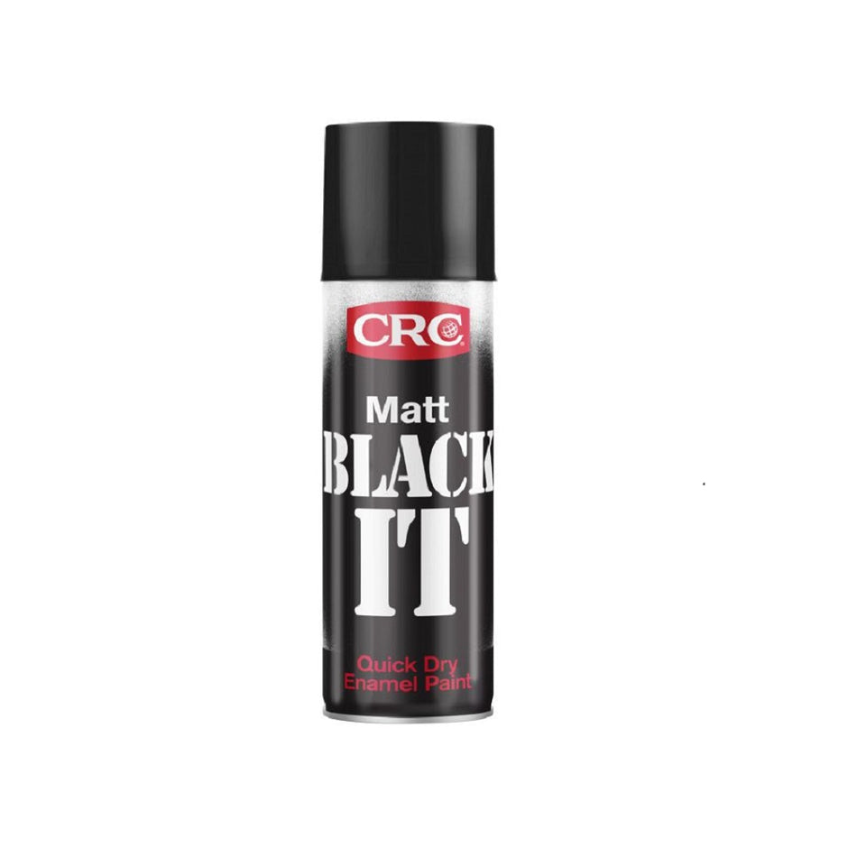 CRC Black It Matt 400ml-5110. Front view of black spray can with white writing and red CRC logo and a black cap.