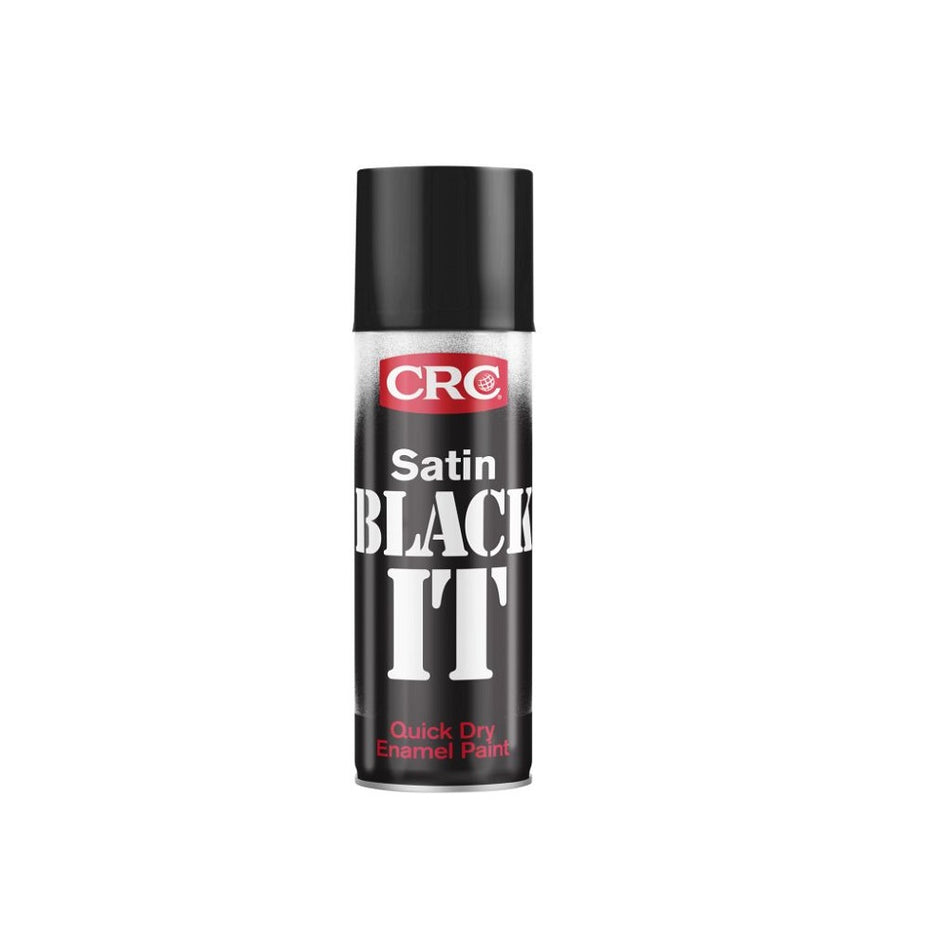 CRC Black It Satin 400ml-5112. Front view of black spray can with white writing and red CRC logo and black cap.