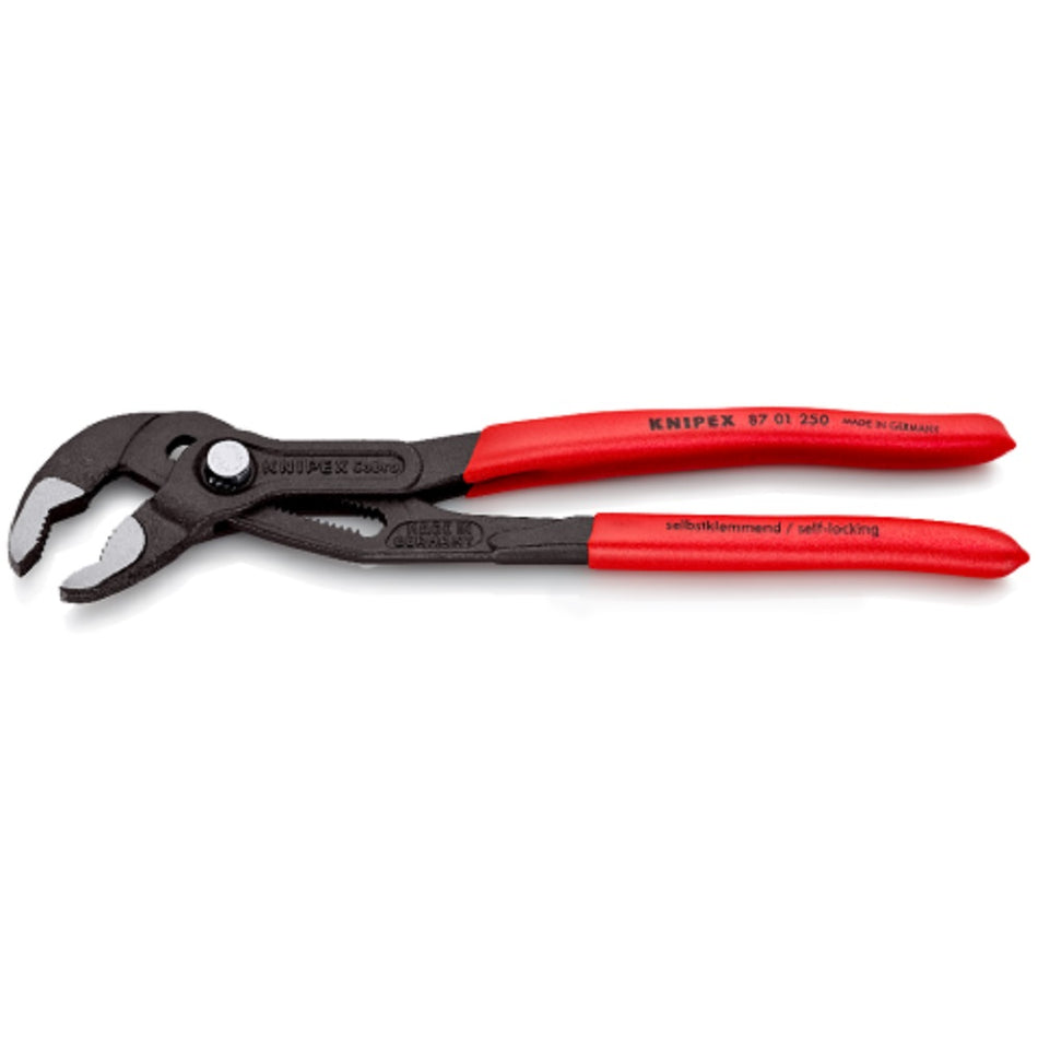 Knipex Cobra Water Pump Pliers 8701250.  Angled view showing jaws open.