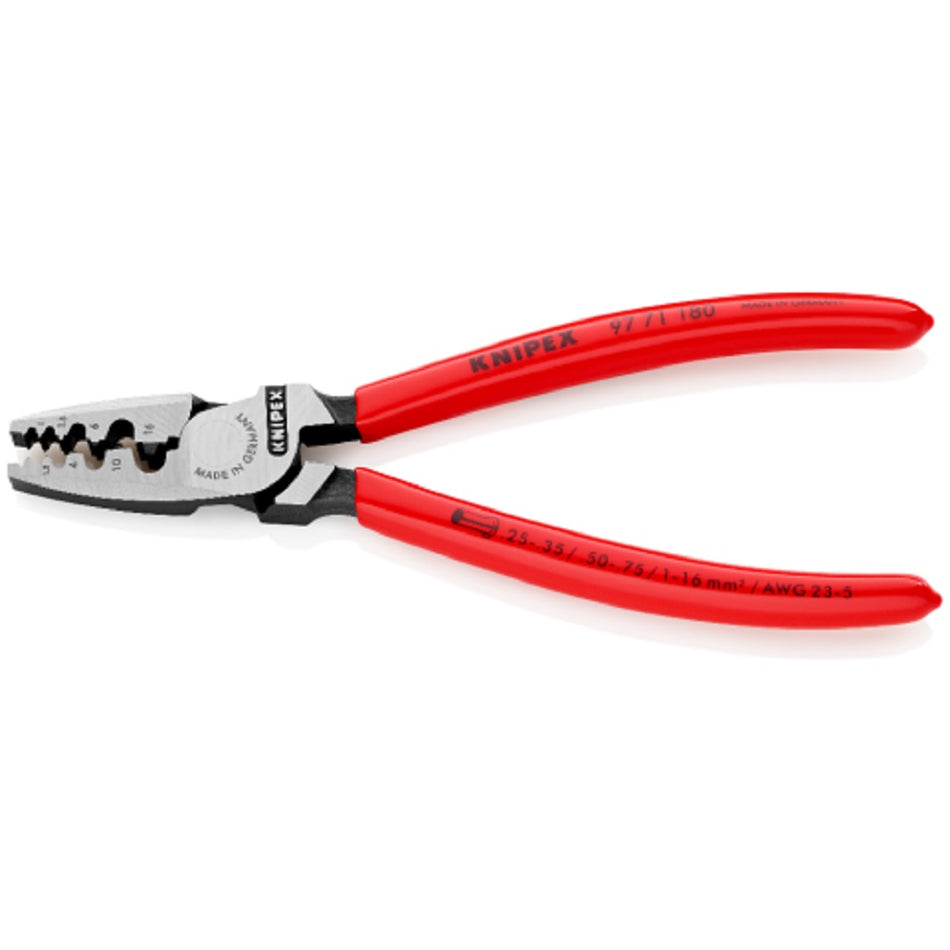 Knipex Crimp Pliers 9771180.  Angled view with jaws open.