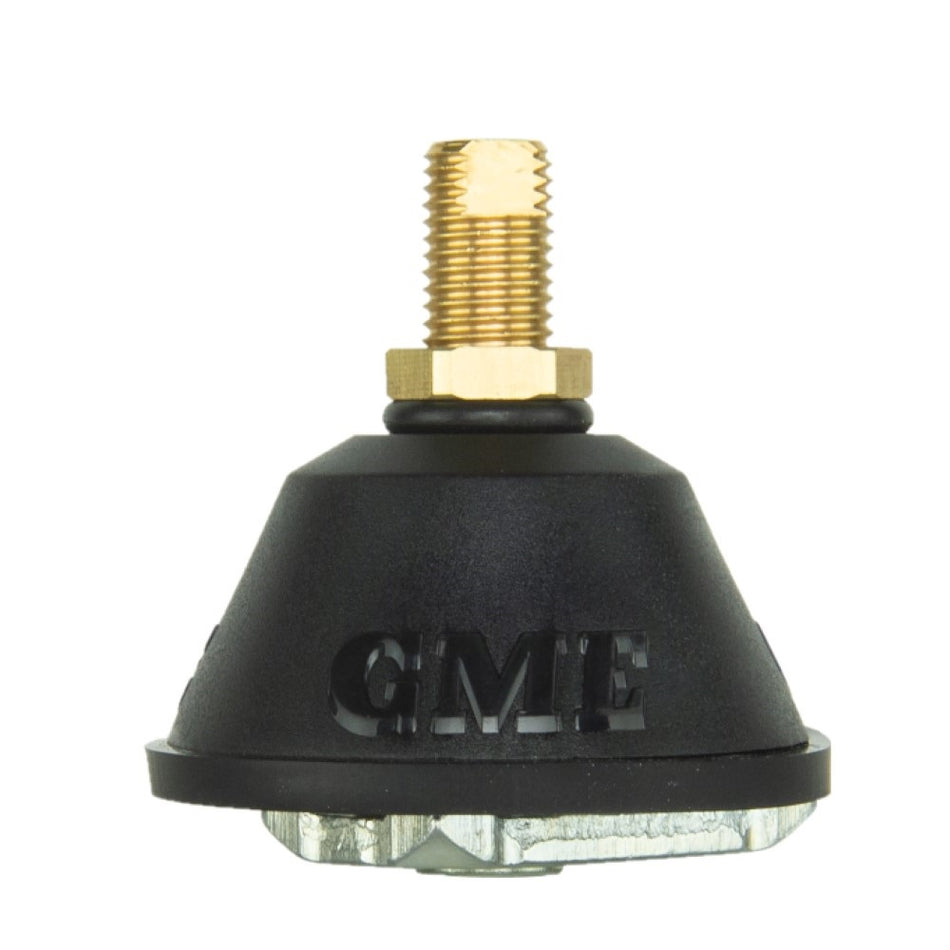GME Universal Antenna Base-AB001. Front view of black base with gold screw top.