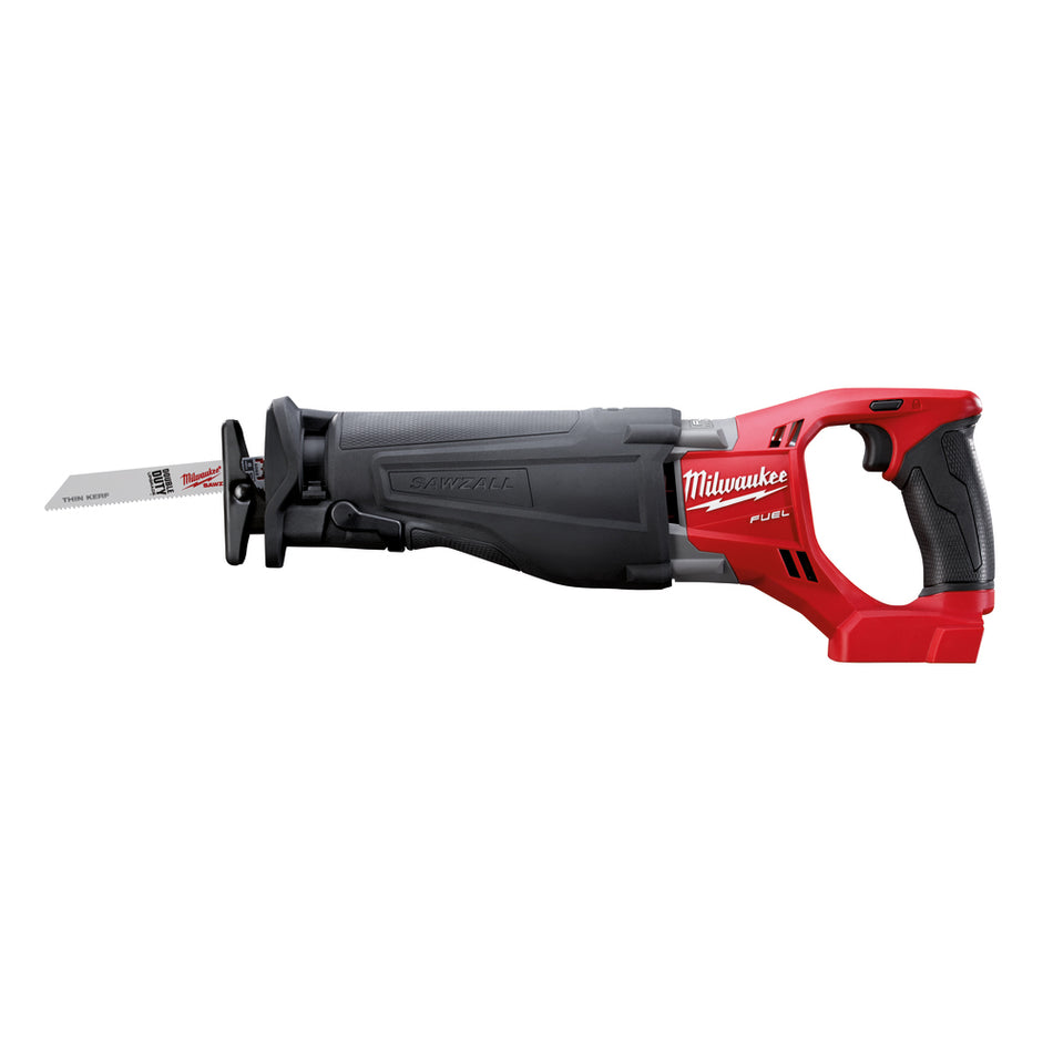 Milwaukee  M18 Fuel Brushless Sawzall Reciprocating Saw M18CSX-0.  Side view of reciprocating saw.