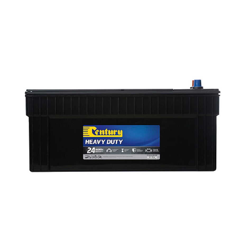 Century Battery Commercial CAL 12V 1150CCA-N200MF. Front view of black rectangle battery with yellow Century logo on blue and black label on front.