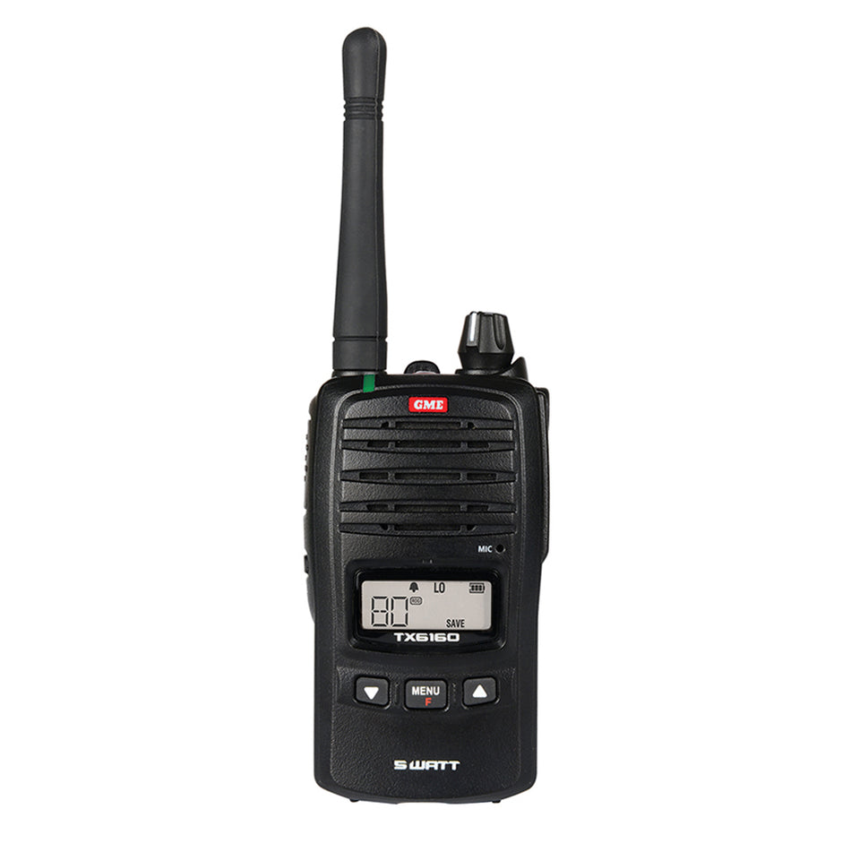 GME 5 Watt UHF Black Handheld Radio - front view