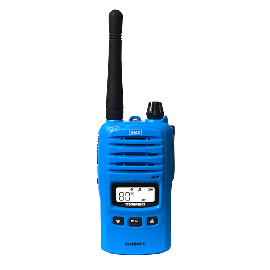 GME 5 Watts UHF Blue Handheld Radio - front view