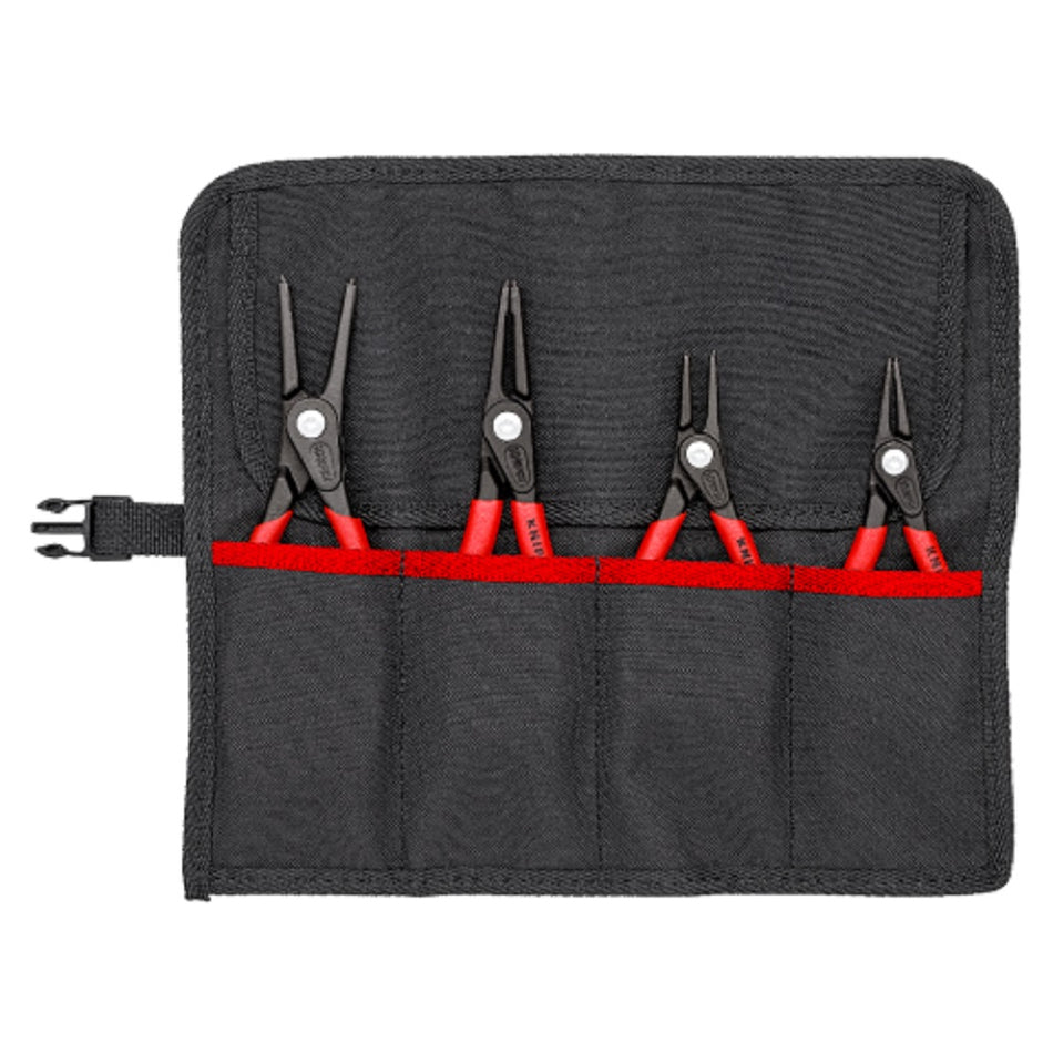 Knipex Roll Bag with 4 Pliers 001957. View showing 4 circlip pliers in roll bag.