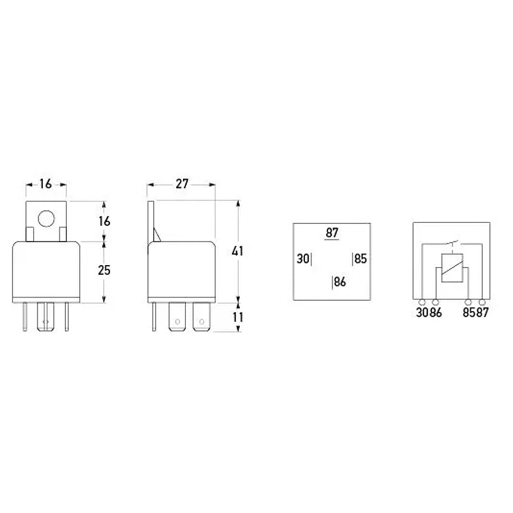 HELLA 24V 4 Pin Normally Open Mini Relay - 20A dimensions