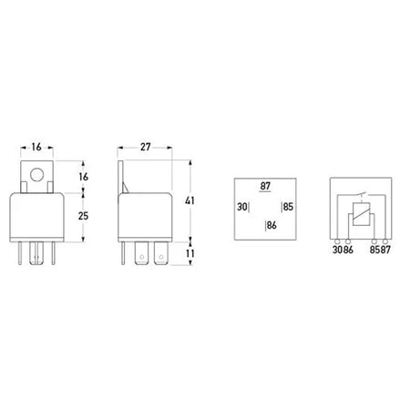 HELLA 24V 4 Pin Normally Open Mini Relay - 20A dimensions