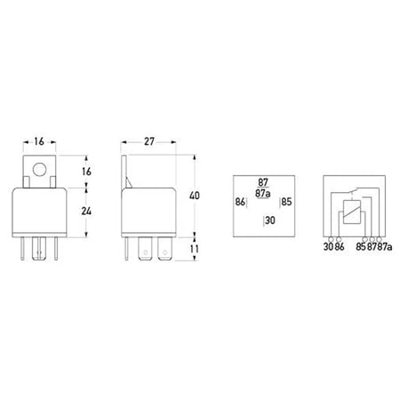 HELLA 24V 5 Pin Change-over Mini Relay - 20/10A dimensions