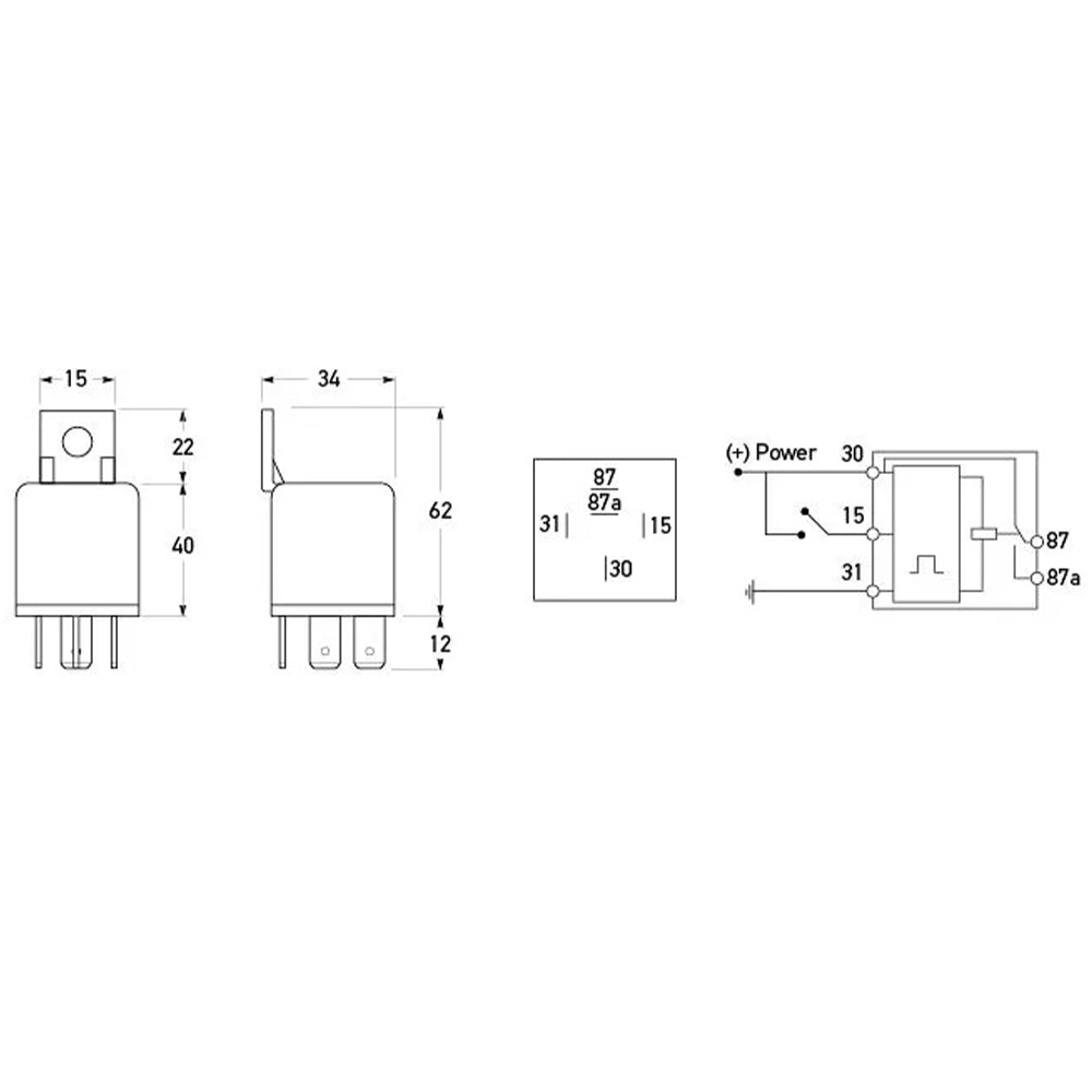 HELLA 12V 5 Pin Time Control Unit with Drop-out Delay - 20/10A dimensiosn