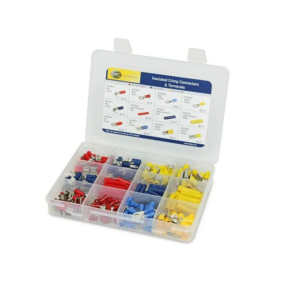 Hella Terminal Kit 173pc-07-8282. Heat shrink Kit 216 piece N56604 Assorted crimp terminals in red/blue/yellow in a plastic box 