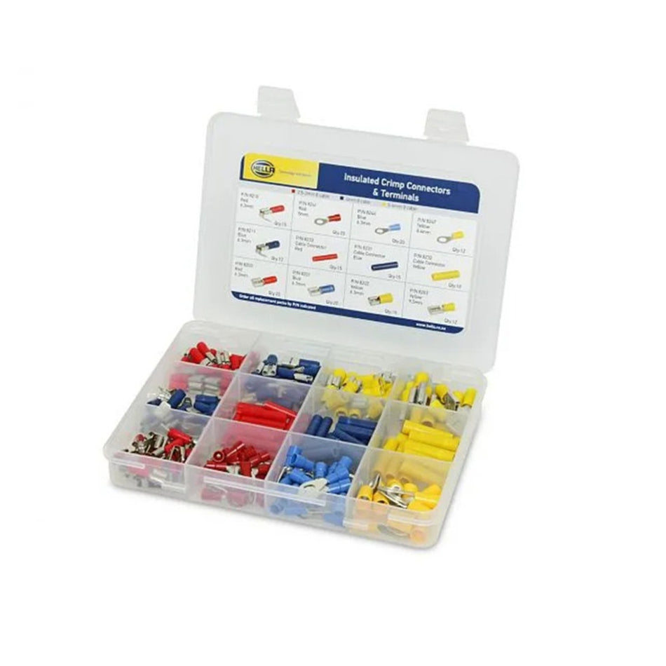 Hella Terminal Kit 173pc-07-8282. Heat shrink Kit 216 piece N56604 Assorted crimp terminals in red/blue/yellow in a plastic box 