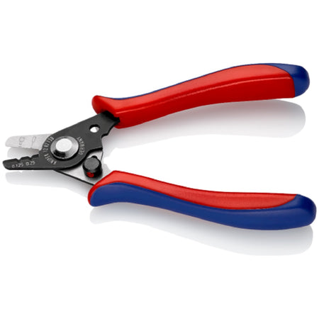 Knipex Wire Stripper for Fibre Optics 1282130. Angled view showing jaws open.