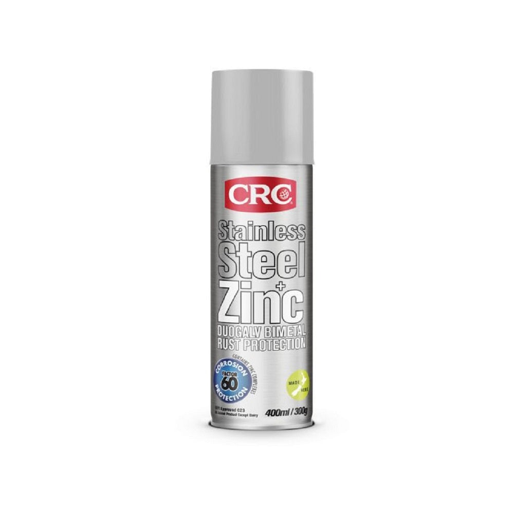 CRC Stainless Steel + Zinc 400ml-2092. Front view of silver spray can with red CRC logo on it and grey cap.