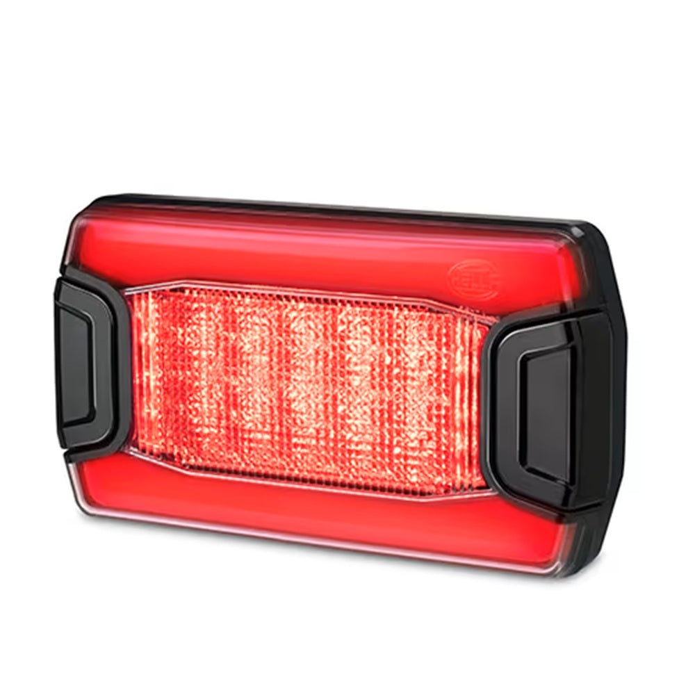 2SB 350 300-057Hella DuralLED PRIME Stop/Rear Position Lamp - Red vehicle tail light with black casing on a white background.