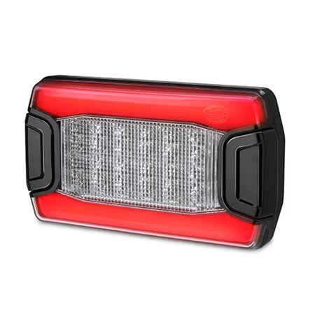 2ZR 350 300-071 Hella DuraLED PRIME Reversing Lamp-Red and black rectangular LED light on a white background.