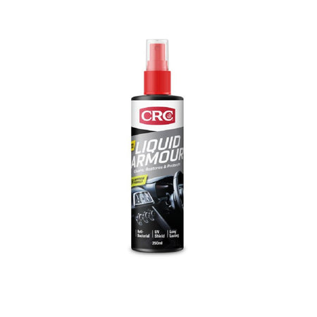 CRC Liquid Armour 250ml-5023. Front view of black spray bottle with dashboard picture and red CRC logo with red spray nozzle and clear cap.