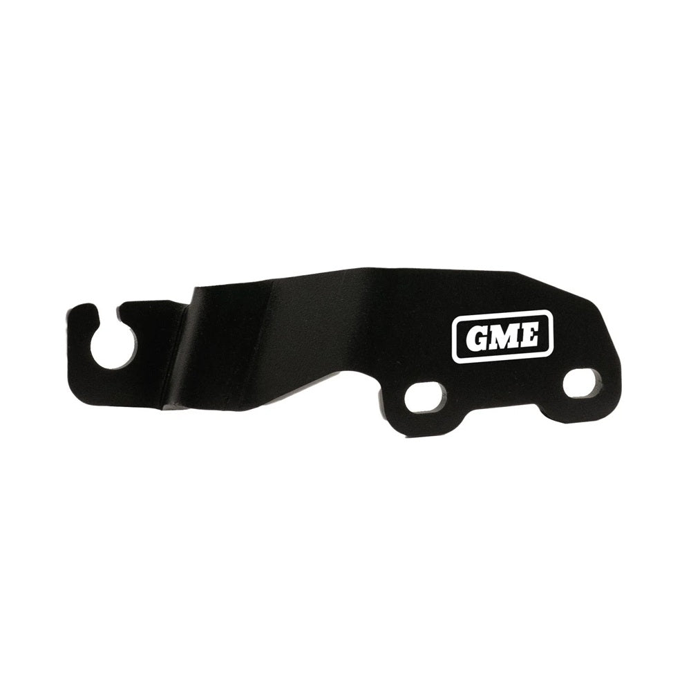 BHM03 GME - Bonnet Hinge Mount Toyota Hilux 2015-Current. Black metal bracket with 'GME' logo on a white background.