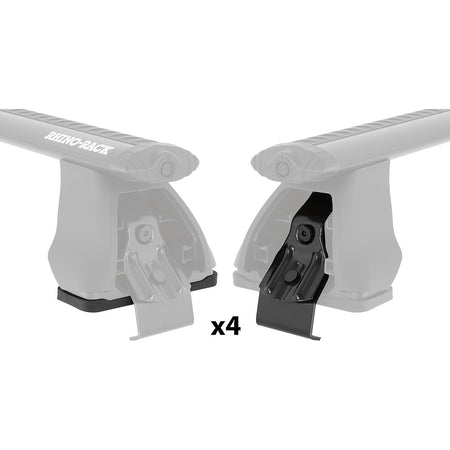 Rhino-Rack 2500 Fitting Kit-DK519. Front view of two roof rack ends showing in black the pad on one side and the clamp in black on the other.