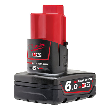 Milwaukee M12 6.0 Ah Battery - M12B6.  Angled view of battery
