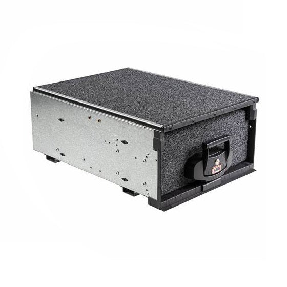Roller Drawer 650x435mm-RD745. Front view of Arb Drawer covered in grey carpet.