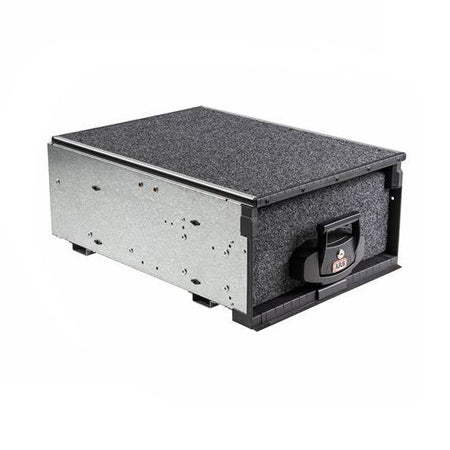 Roller Drawer 650x435mm-RD745. Front view of Arb Drawer covered in grey carpet.
