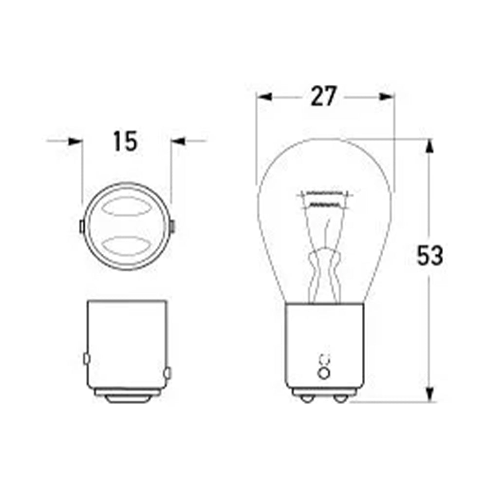 HELLA Bayonet Bulb 24V 21/5W BAY15d dimensions