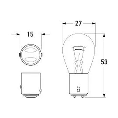 HELLA Bayonet Bulb 24V 21/5W BAY15d dimensions
