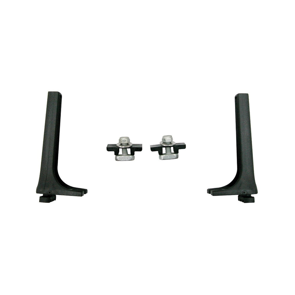 Rhino-Rack Vortex Load Holder-S602. Front view of 2 x black load holders and the hardware.