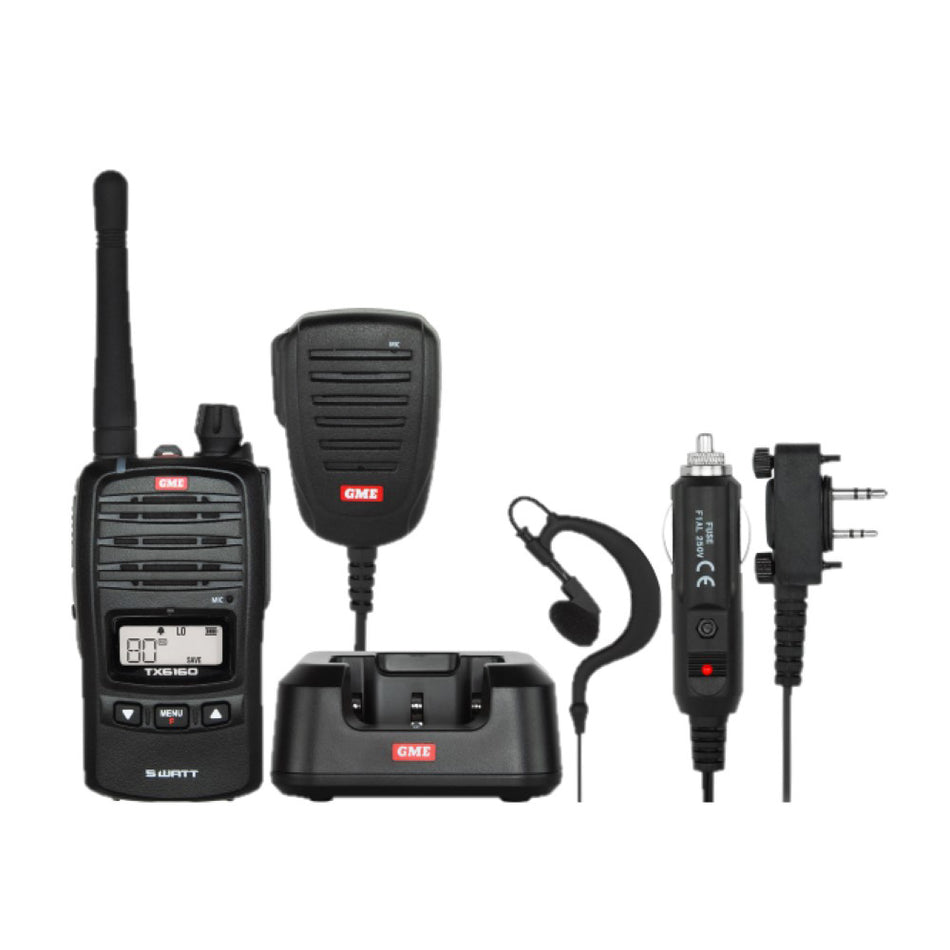 GME 5 Watt Handheld Radio Kit Black full layout of kit set