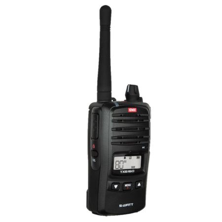 GME Handheld UHF 5w Radio Twin Pack Black W/Case side view of radio