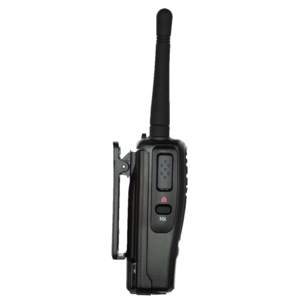 GME Handheld UHF 5w Radio Twin Pack Black W/Case side view of button on radio