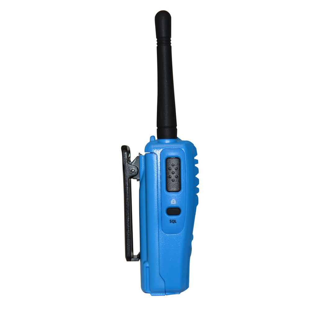GME 5 Watts UHF Blue Handheld Radio - side view