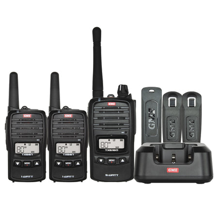 GME 5/1 Watt UHF CB Handheld Radio - Family Pack layout of kit